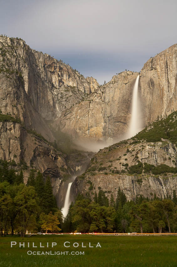 Yosemite Falls by moonlight, viewed from Cooks Meadow. Yosemite Valley. Yosemite National Park, California, USA, natural history stock photograph, photo id 16096