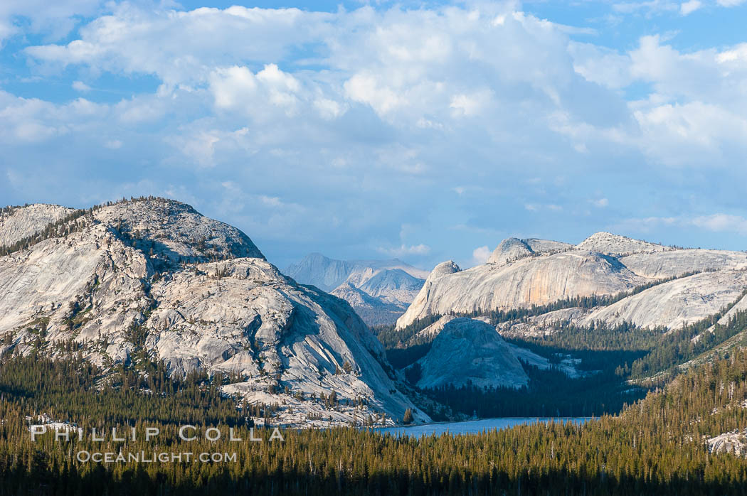 Tenaya Lake is surrounded by epic granite domes, with Polly Dome on the left.  Late afternoon, viewed from Olmsted Point. Yosemite National Park, California, USA, natural history stock photograph, photo id 09954
