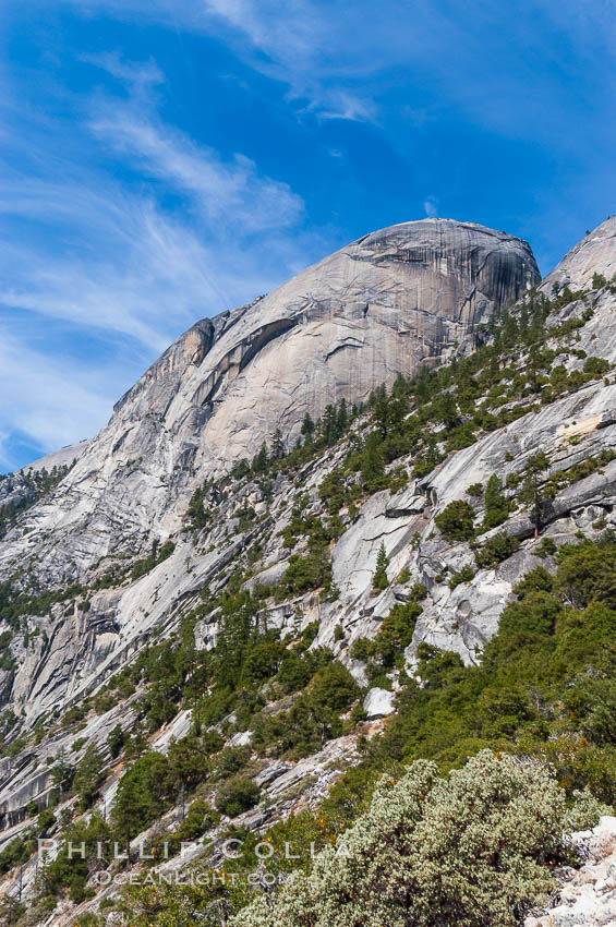 Basket Dome rises above Tenaya Canyon and Yosemite Valley, viewed from the Snow Creek Trail. Tenaya Lake, Yosemite National Park, California, USA, natural history stock photograph, photo id 09979