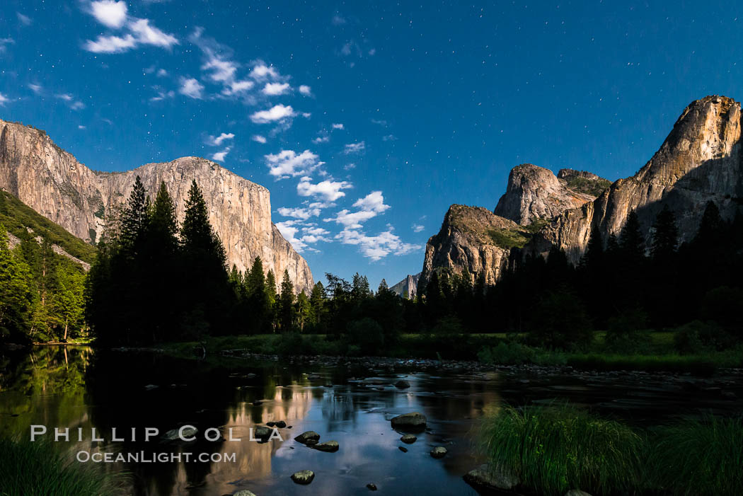Yosemite Valley and stars lit by full moon, evening. Yosemite National Park, California, USA, natural history stock photograph, photo id 28702